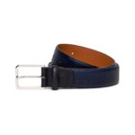 SANTONI ADJUSTABLE BLUE SAFFIANO LEATHER BELT