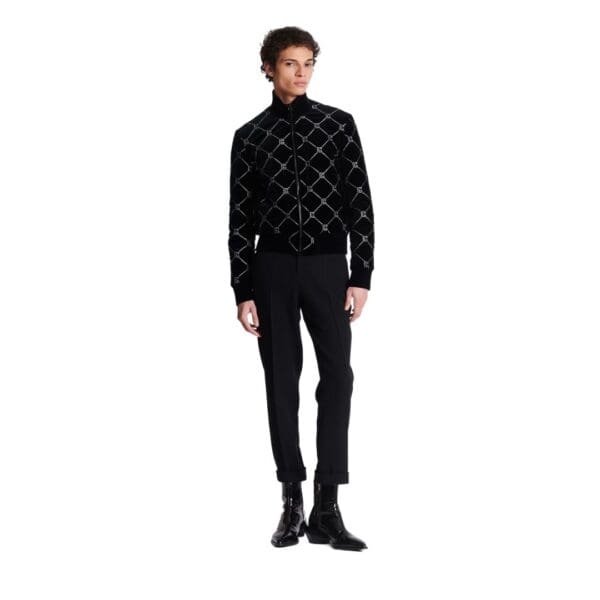 BALMAIN QUITED RHINESTONE BOMBER JACKET