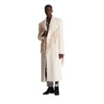 BALMAIN UNISEX LONG FRINGED WOOL AND CASSHMERE COAT