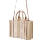 CHLOE SMALL WOODY TOTE BAG IN LINEN WILD GREY