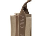 CHLOE SMALL WOODY TOTE BAG IN LINEN DARK NUT