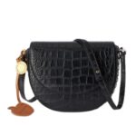 STELLA MCCARTNEY FRAYME CROC-EFFECT EMBOSSED MEDIUM FLAP SHOULDER BAG