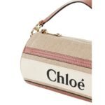 CHLOE TUBE SHOULDER BAG IN LINEN & SMOOTH LEATHER WHITE-BROWN