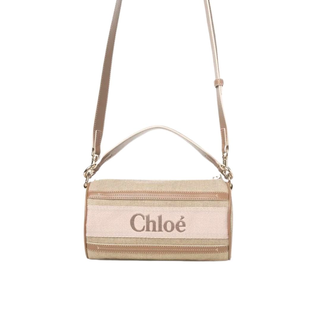 CHLOE TUBE SHOULDER BAG IN LINEN & SMOOTH LEATHER BLUSHY BEIGE