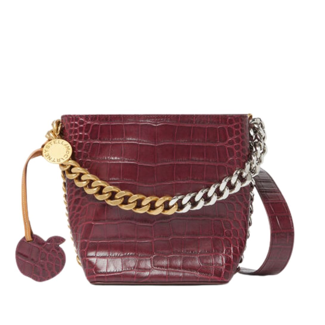 STELLA MCCARTNEY FRAYME CROC-EFFECT EMBOSSED BUCKET BAG