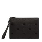 MCM AREN WRISTLET ZIP POUCH IN MAXI MONOGRAM LEATHER BLACK