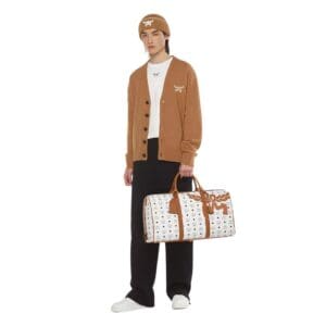 MCM OTTOMAR WEEKENDER BAG IN MEGA LAUREL VISETOS WHITE