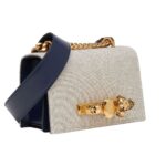 ALEXANDER MCQUEEN WOMANS THE BIKER MINI JEWELLED SATCHEL IN GRAYNAVY