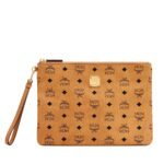 MCM WRISTLET ZIP POUCH IN VISETOS ORIGINAL COGNAC