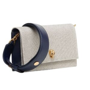ALEXANDER MCQUEEN WOMANS THE BIKER SMALL SKULL BAG IN GRAYNAVY
