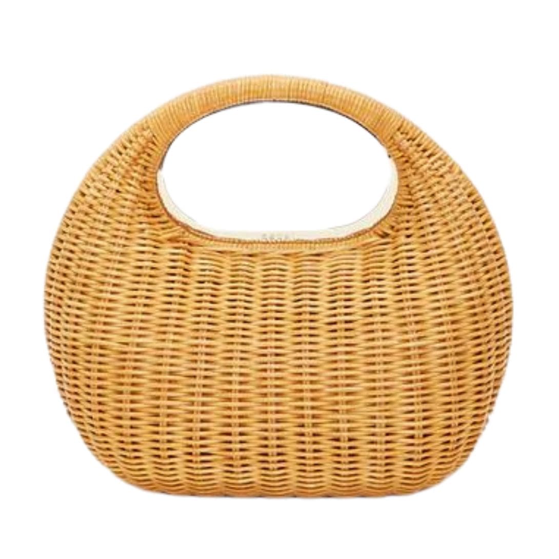 LA GARCONNE RATAN ROUND BAG — BEIGE