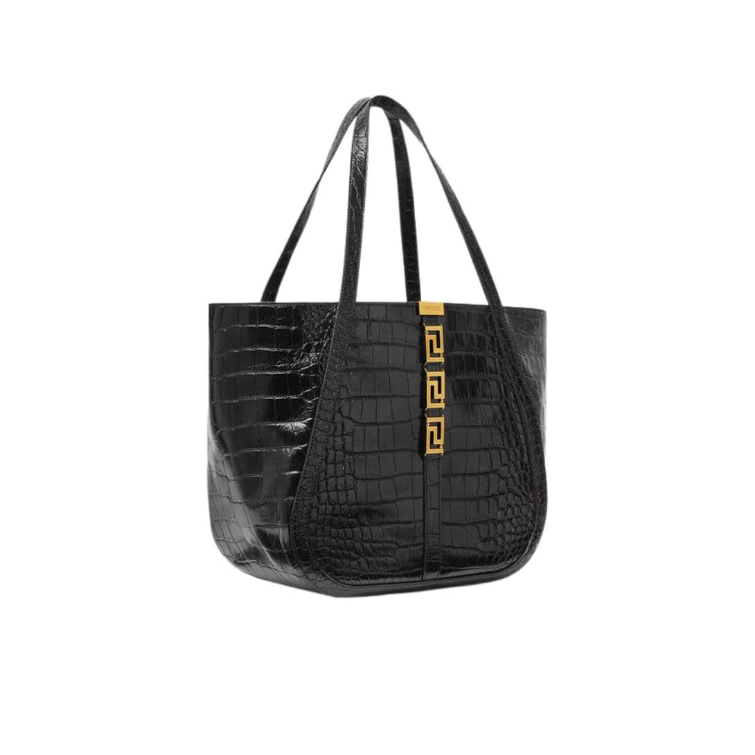 VERSACE CROC-EFFECT GRECA GODDESS LARGE TOTE BAG