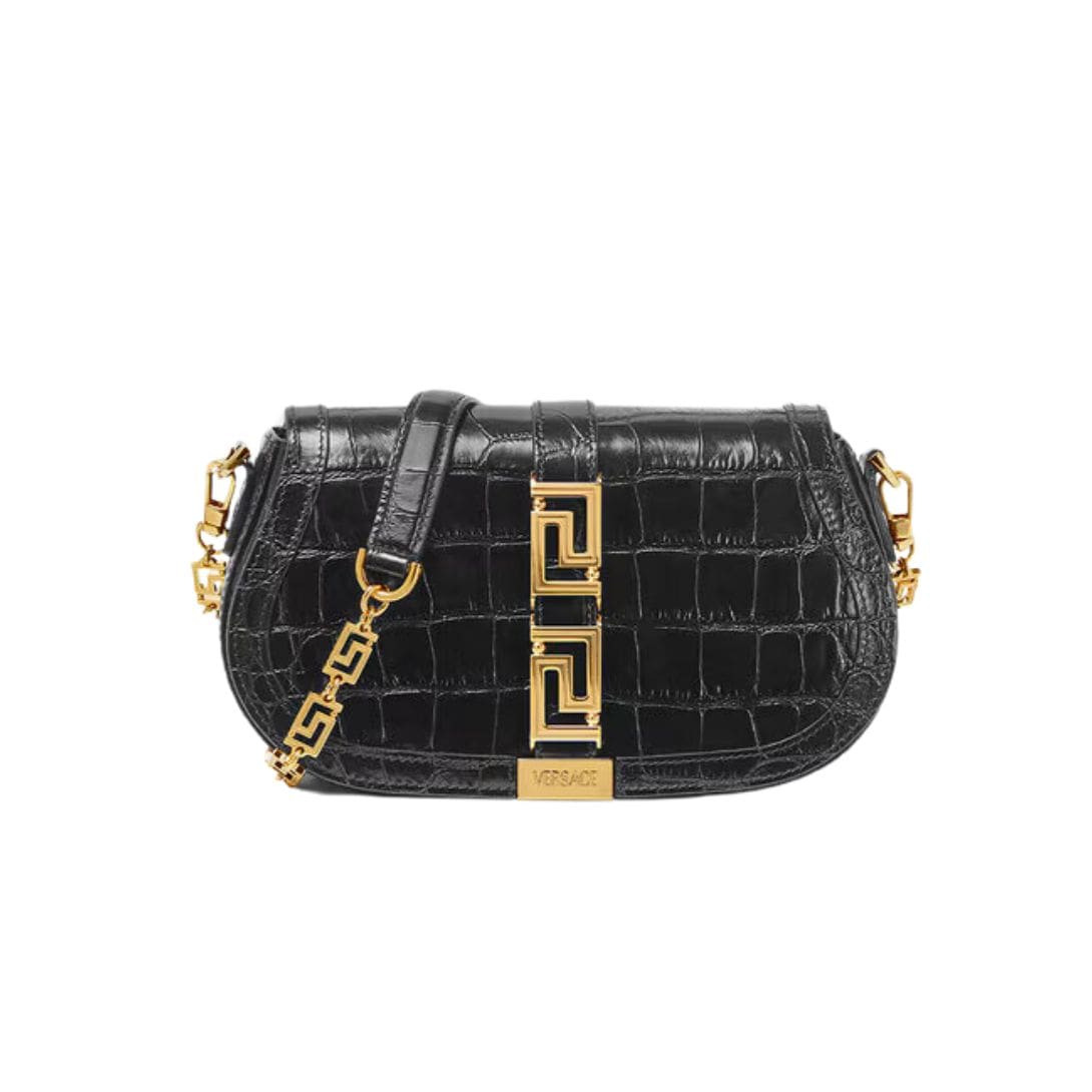 VERSACE CROC-EFFECT GRECA GODDESS SHOULDER BAG