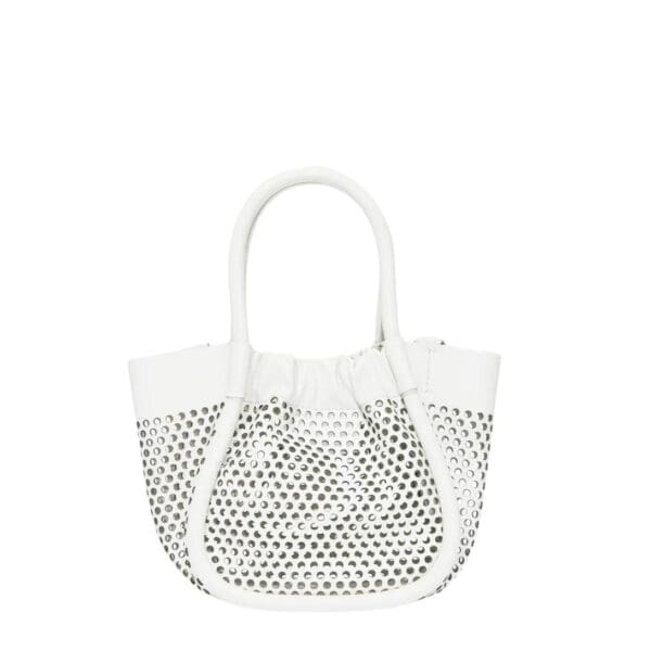 PROENZA EXTRA SMALL RUCHED TOTE IN PERFORATED LEATHER OPTIC WHITE