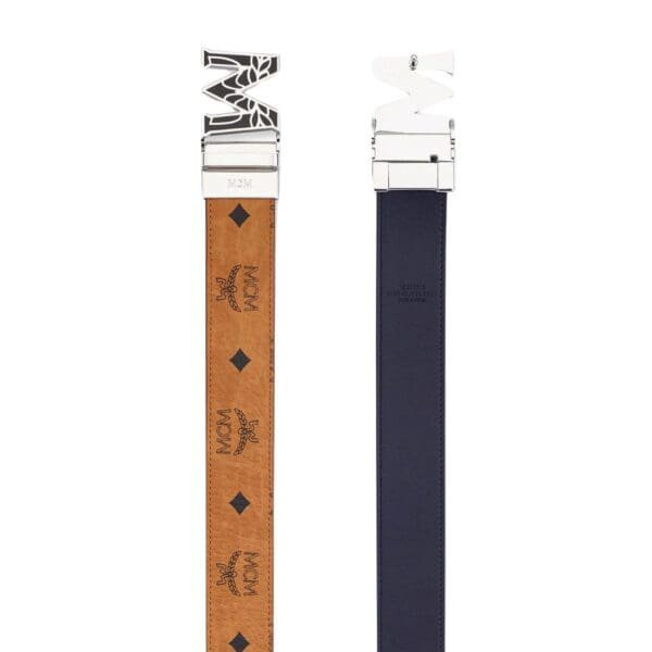 MCM CLAUS EPOXY LAUREL M REVERSIBLE BELT 1.5” IN VISETOS COGNAC/SILVER