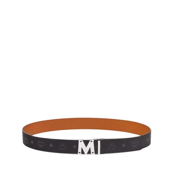 MCM CLAUS STUDDED M REVERSIBLE BELT 1.75” IN VISETOS BLACK