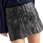 PRADA STUDDED NAPPA LEATHER PATCHWORK SKIRT