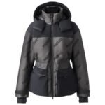 mackage nixie-jmg stretch down ski jacket with jacquard logo pattern