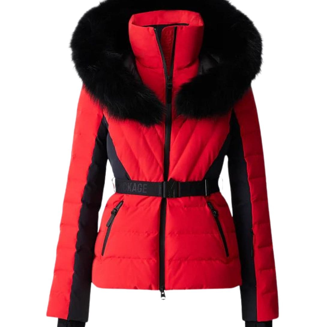 mackage elita down ski jacket with removable blue fox fur trim