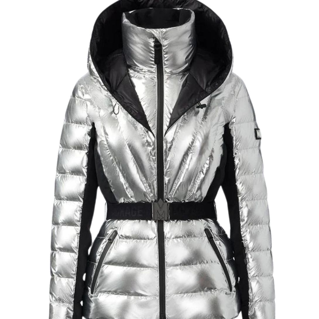 mackage elita metallic light down ski jacket with removable hood