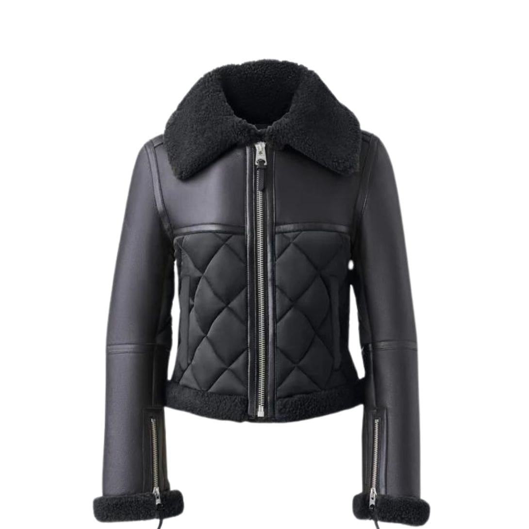 mackage tulip quilted sheepskin jacket with shearling trim