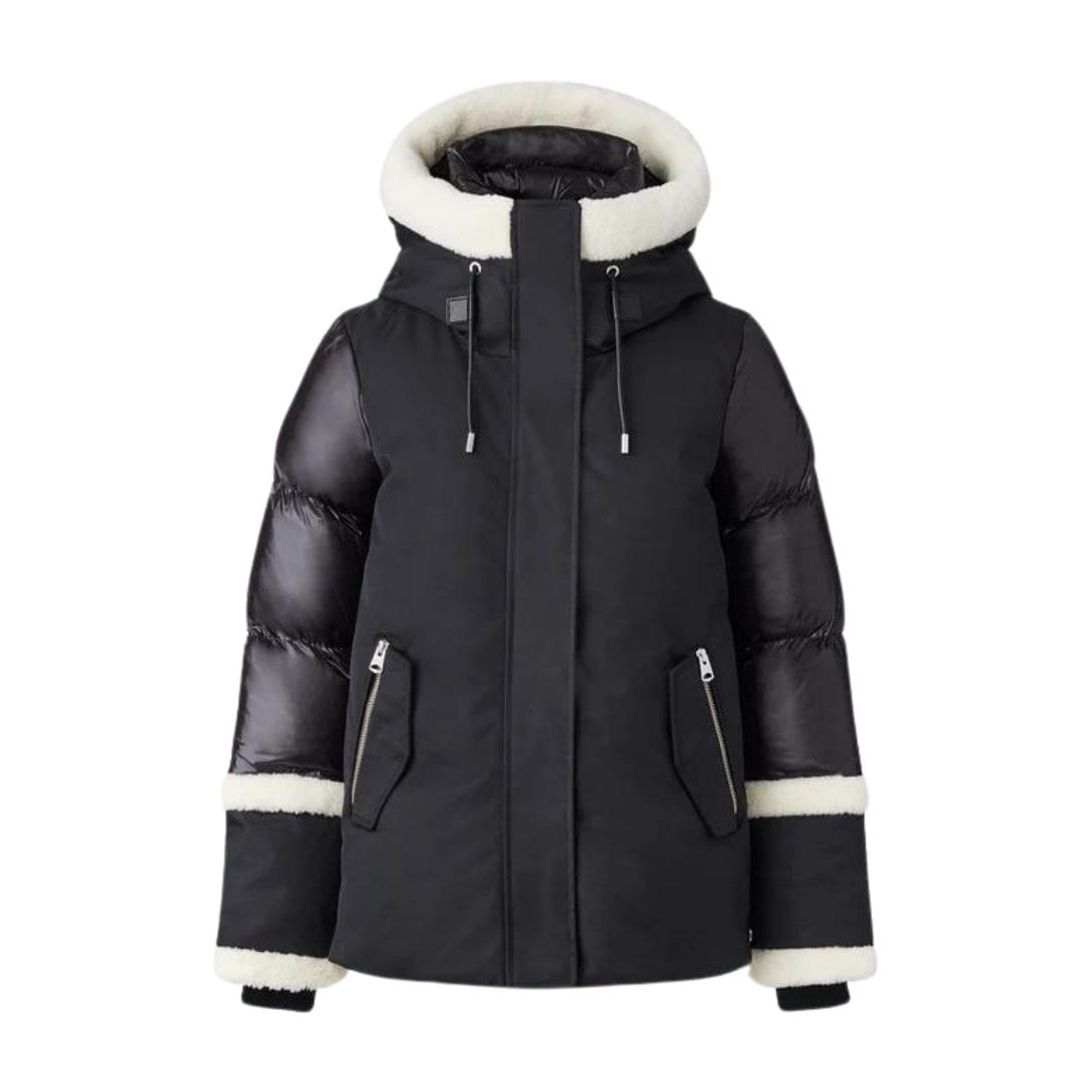 MACKAGE CYRAH ARCTIC TWILL DOWN JACKET WITH SHEARLING TRIM