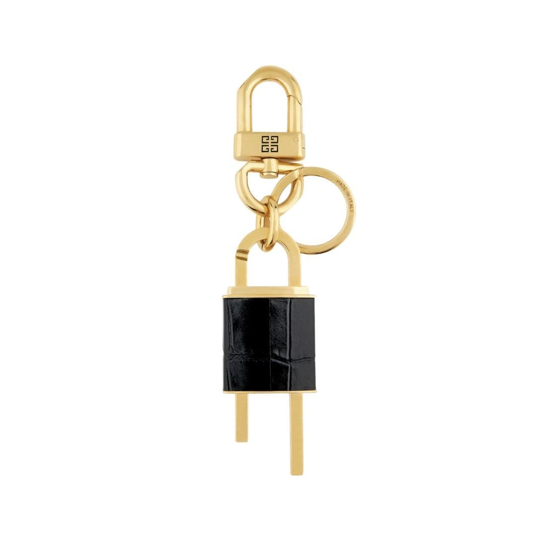 GIVENCHY 4G PADLOCK KEYRING IN METAL AND LEATHER BLACK
