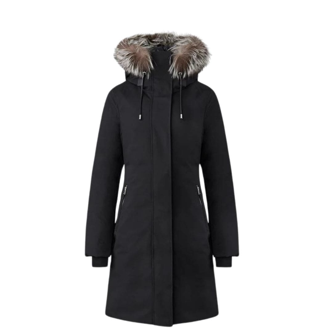 MACKAGE SHILOH 2-IN-1 FITTED DOWN COAT WITH REMOVABLE BIB AND SILVER FOR FUR