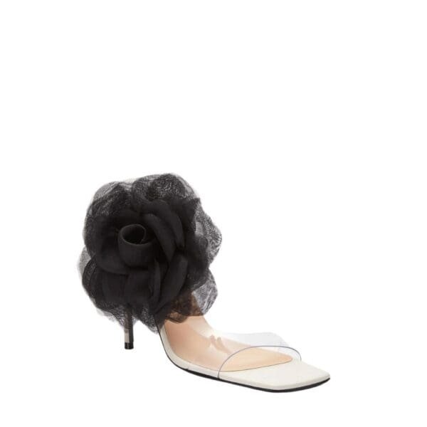 MAGDA BUTRYM ORGANZA FLOWER PVC SANDALS IN CREAM BLACK