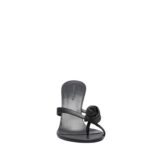 MAGDA BUTRYM WEDGE FLOWER SANDALS IN BLACK LEATHER