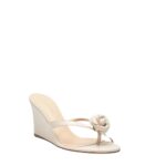 MAGDA BUTRYM WEDGE FLOWER SANDALS IN CREAM LEATHER