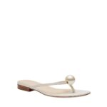 MAGDA BUTRYM FLAT THONG PEARL SANDALS IN CREAM LEATHER