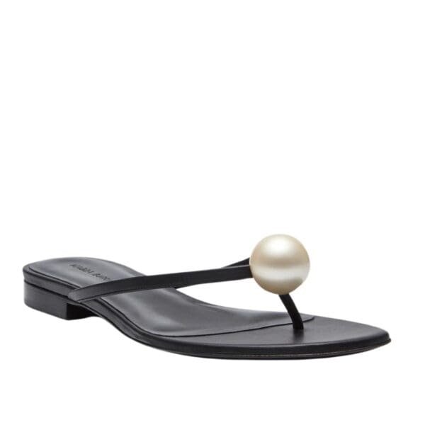 MAGDA BUTRYM FLAT THONG PEARL SANDALS IN BLACK LEATHER