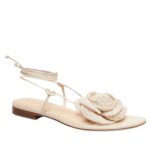 MAGDA BUTRYM WRAP AROUND FLAT FLOWER SANDALS IN CREAM CROCHET