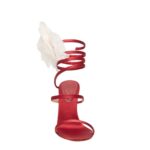 MAGDA BUTRYM SPIRAL SILK-ORGANZA FLOWER HEEL SANDALS IN RED SATIN