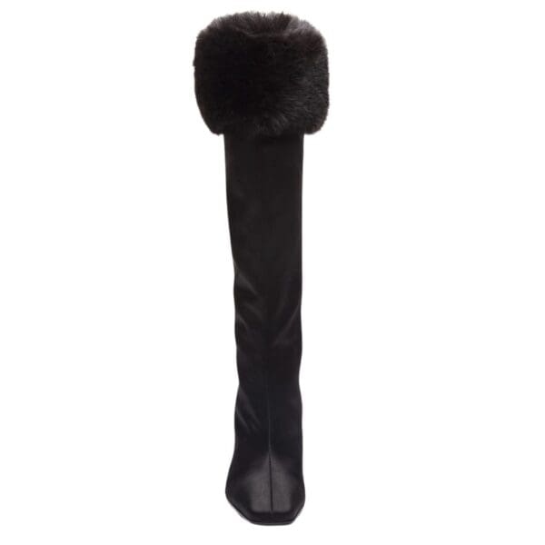 MAGDA BUTRYM TALL FAUX FUR SOCK BOOTS IN BLACK SATIN