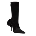 MAGDA BUTRYM SHARP POINTED CALF BOOTS IN BLACK SATIN