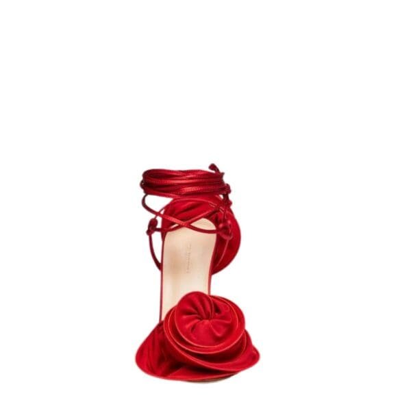 MAGDA BUTRYM WRAP AROUND DOUBLE FLOWER SANDALS IN DARK RED