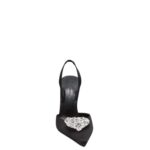 MAGDA BUTRYM HEART-EMBELLISHED SLINGBACK HEELS IN BLACK SATIN