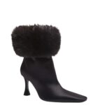 MAGDA BUTRYM FAUX FUR SOCK BOOT IN BLACK SATIN