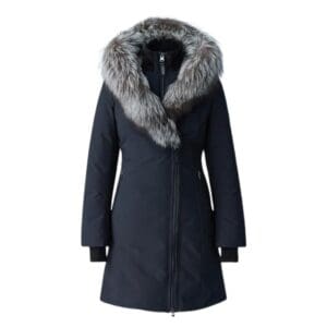 MACKAGE TRISH POWDER TOUCH DOWN COAT WITH NATURAL FUR SIGNATURE MACKAGE COLLAR