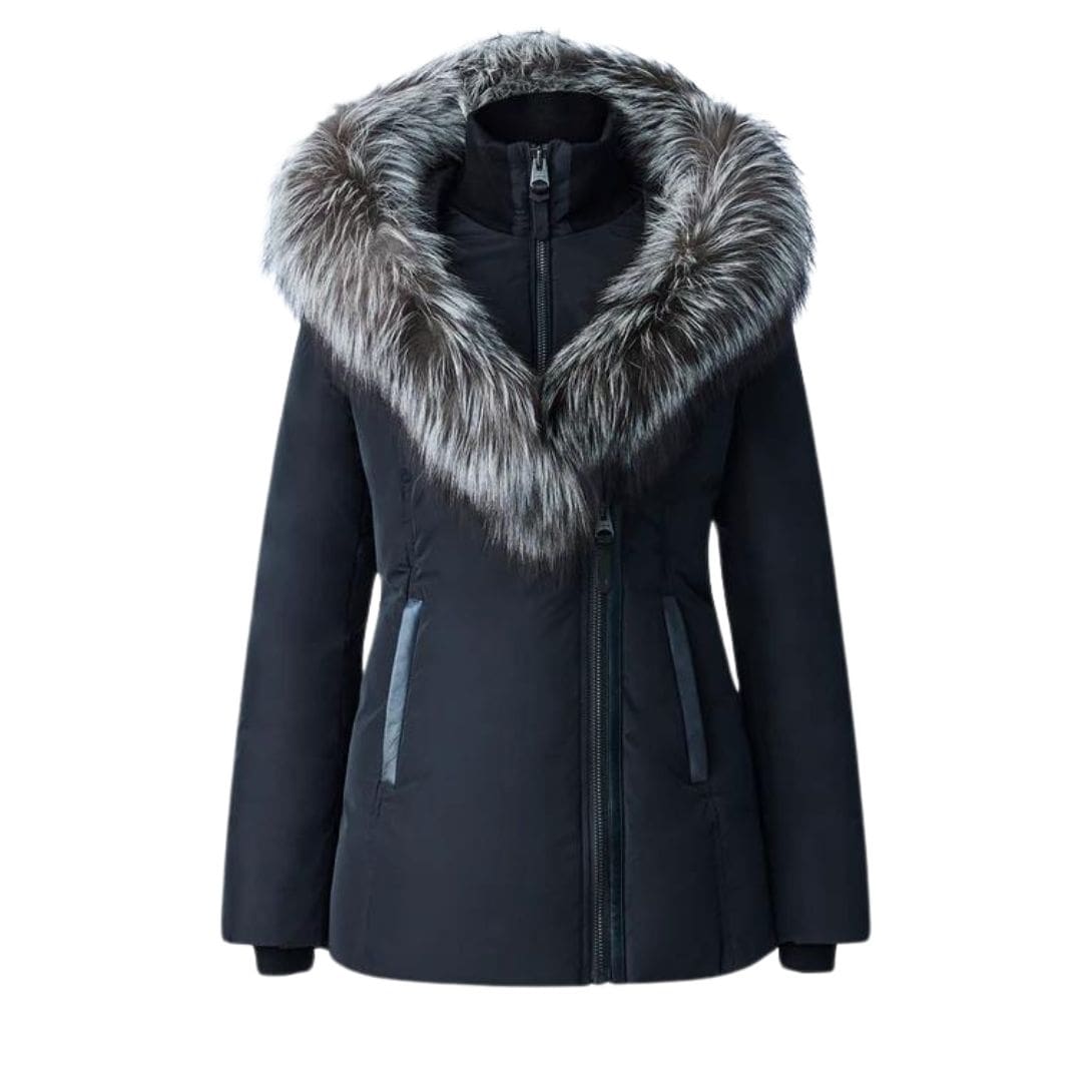 MACKAGE ADALI DOWN COAT WITH SILVER FOX FUR SIGNATURE MACKAGE COLLAR