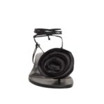 MAGDA BUTRYM WRAP AROUND FLAT FLOWER SANDALS IN BLACK SATIN