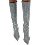 MAGDA BUTRYM TALL POINTED TOE BOOTS IN BLACK DIAMANTE CRYSTALS