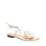MAGDA BUTRYM WRAP AROUND FLAT FLOWER SANDALS IN CREAM SATIN