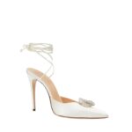 MAGDA BUTRYM POINTED-TOE SATIN MILE WRAP PUMPS IN CREAM