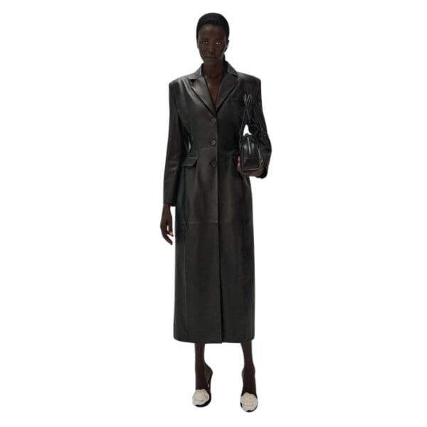 MAGDA BUTRYM LEATHER HOURGLASS COAT IN BLACK