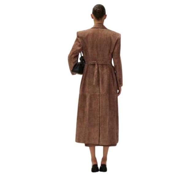 MAGDA BUTRYM SUEDE HOURGLASS COAT IN BROWN