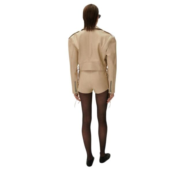MAGDA BUTRYM CROPPED LEATHER BIKER JACKET IN BEIGE