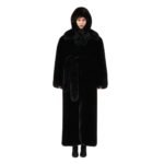 MAGDA BUTRYM LONG FAUX FUR BELTED COAT IN BLACK